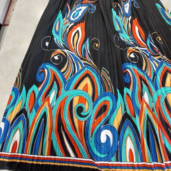 Women's Long Graphic Design Skirt w/Elastic Waistband - Black/Multi - Size 10 - Picture 5 of 5